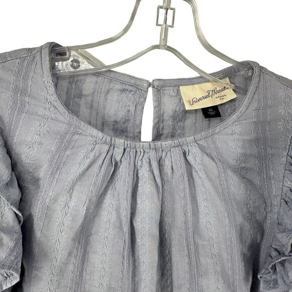 Universal Thread Top Blue Dramatic Double Ruffle Shoulder Size XS 3/4 Sleeve Top - Picture 5 of 9